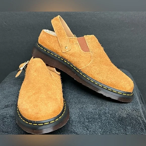 NEW Dr. Martens Isham Brown Shearling Suede Slingback Mules Unisex Size M10/W11 - Picture 5 of 8
